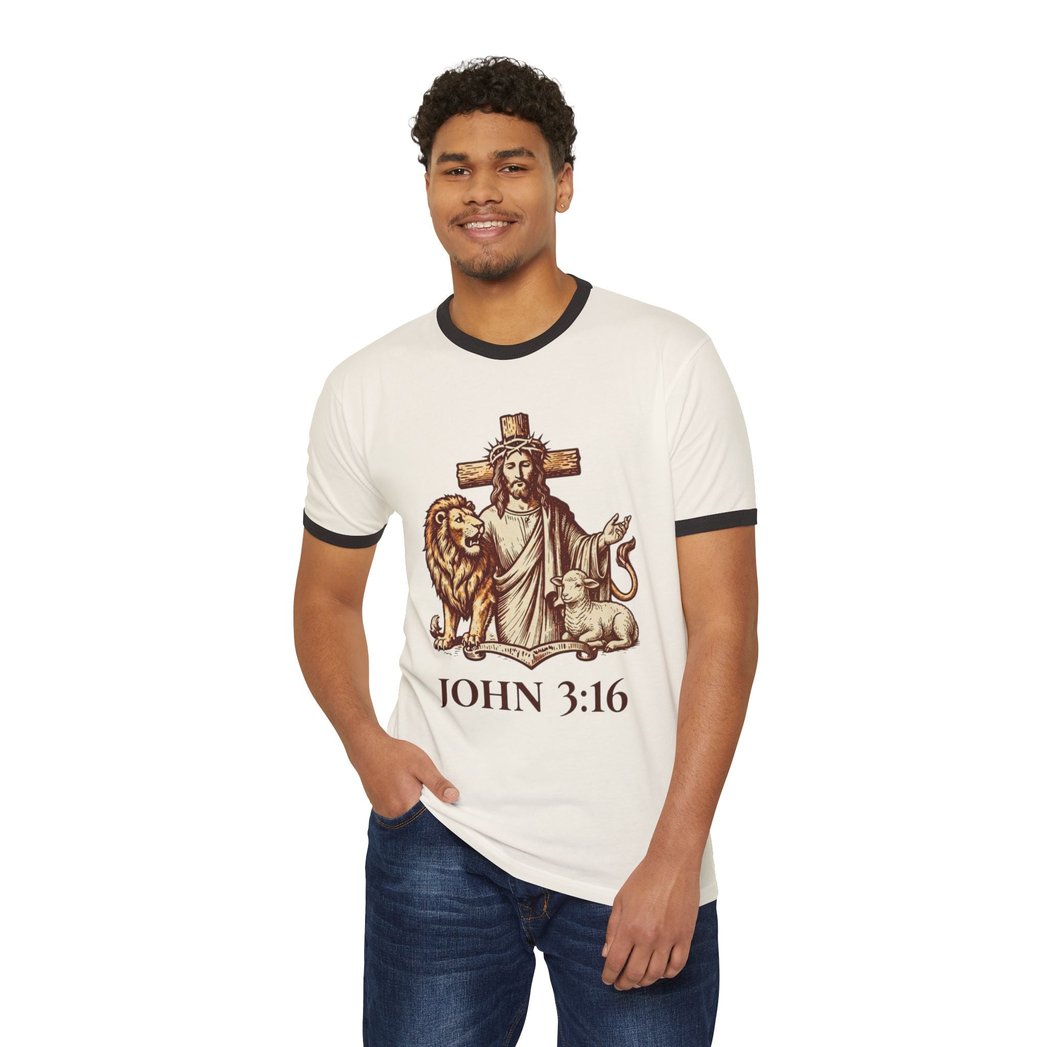 'Jesus The Lion & Lamb' - Ringer T-Shirt