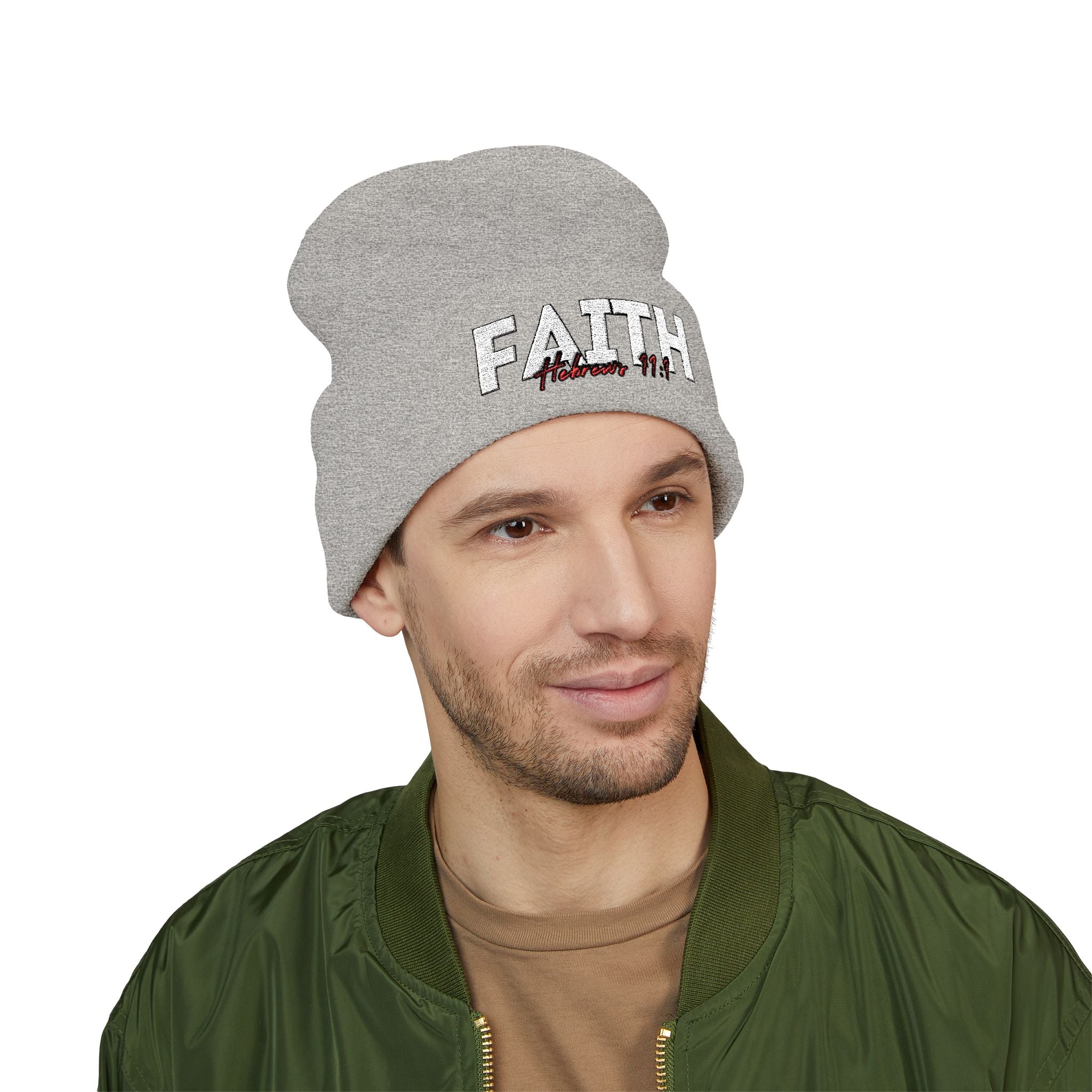 Hebrews 11:1 Faith Embroidered Cuffed Beanie