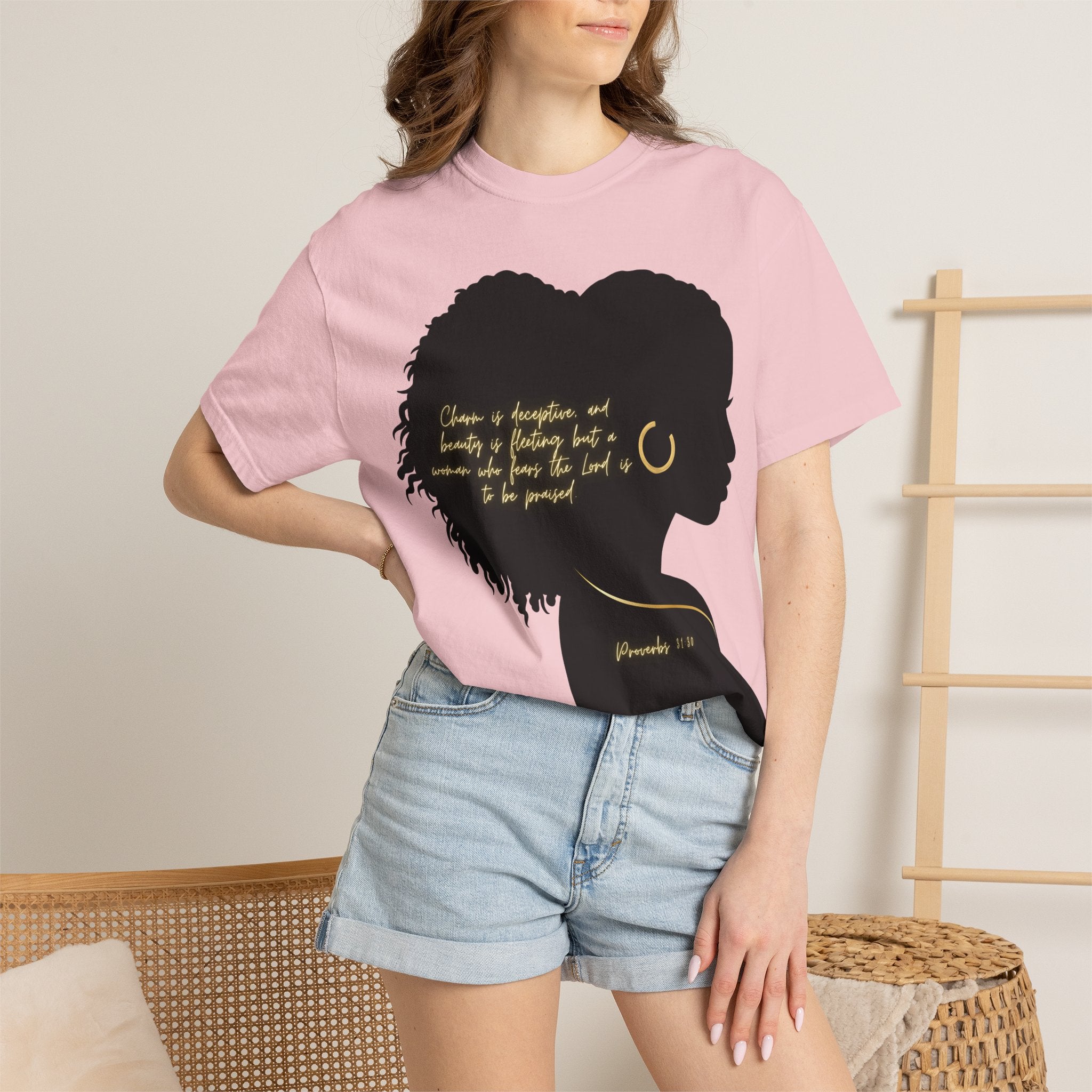 Proverbs 31:30 Gold Earring - T-Shirt