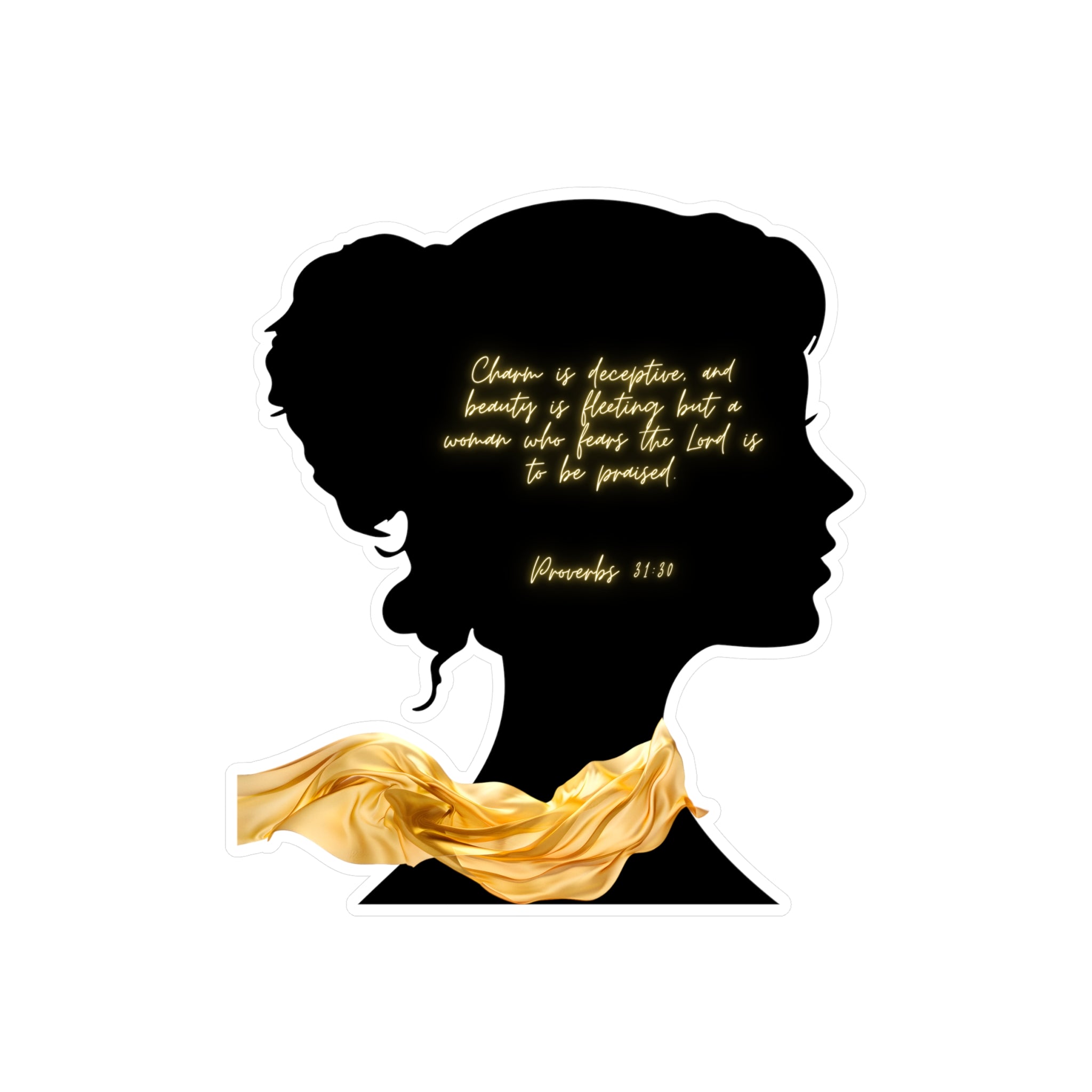 Proverbs 31:30: Gold Scarf— Sticker