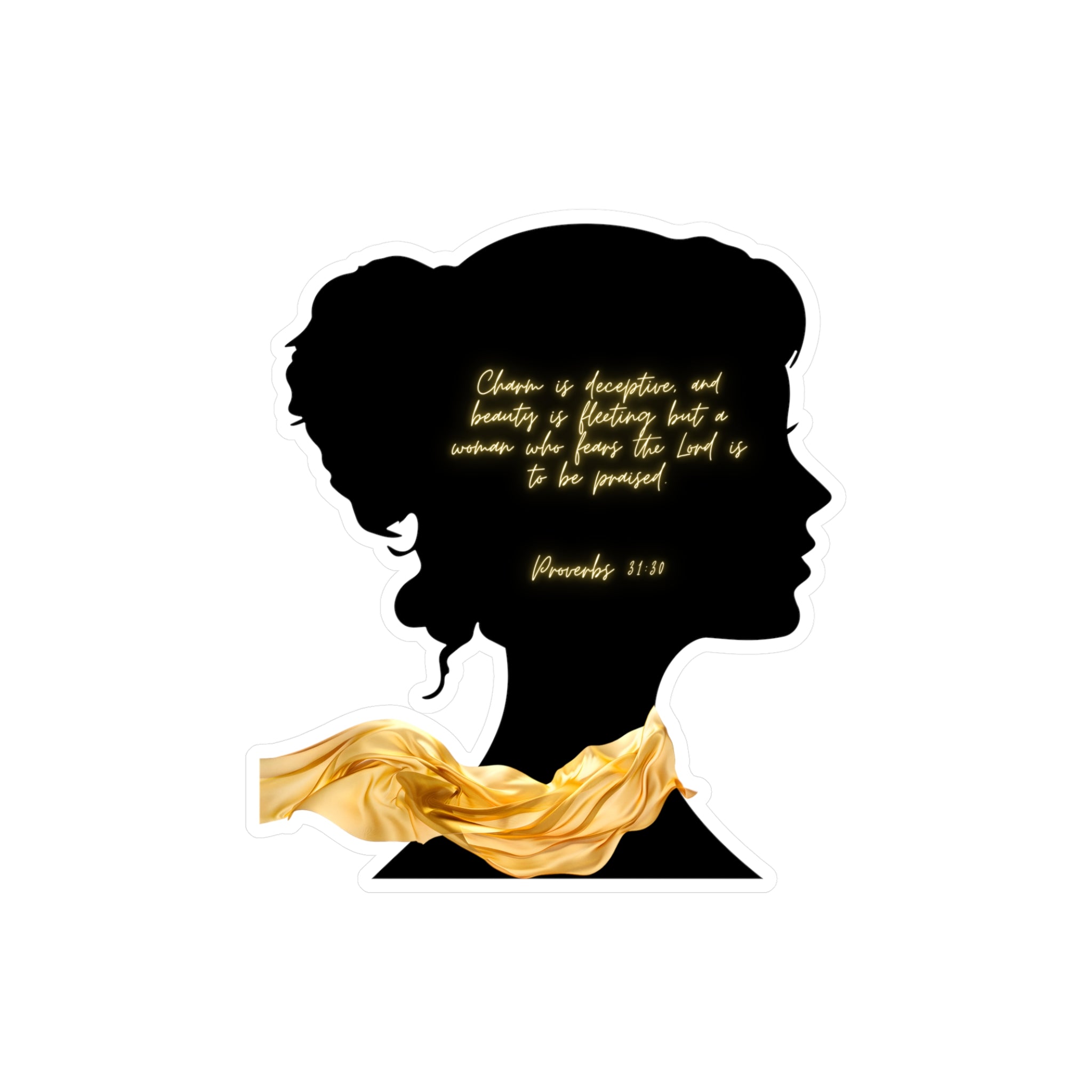 Proverbs 31:30: Gold Scarf— Sticker