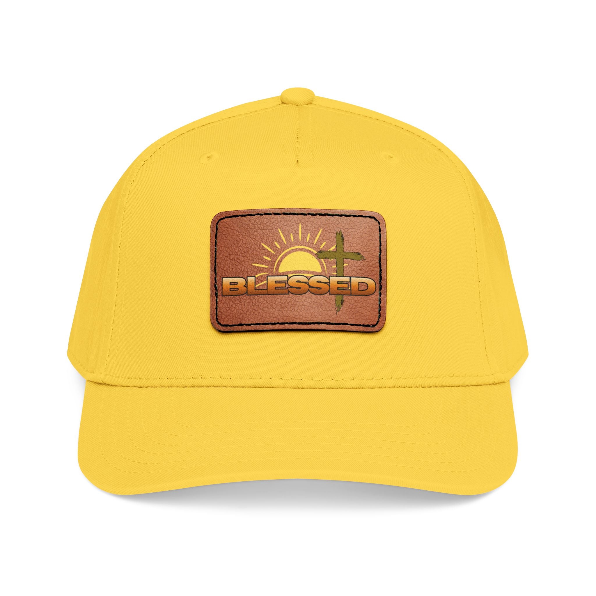'Blessed' Sunrise Leather Patch Baseball Cap — Sunrise Cross Christian Hat