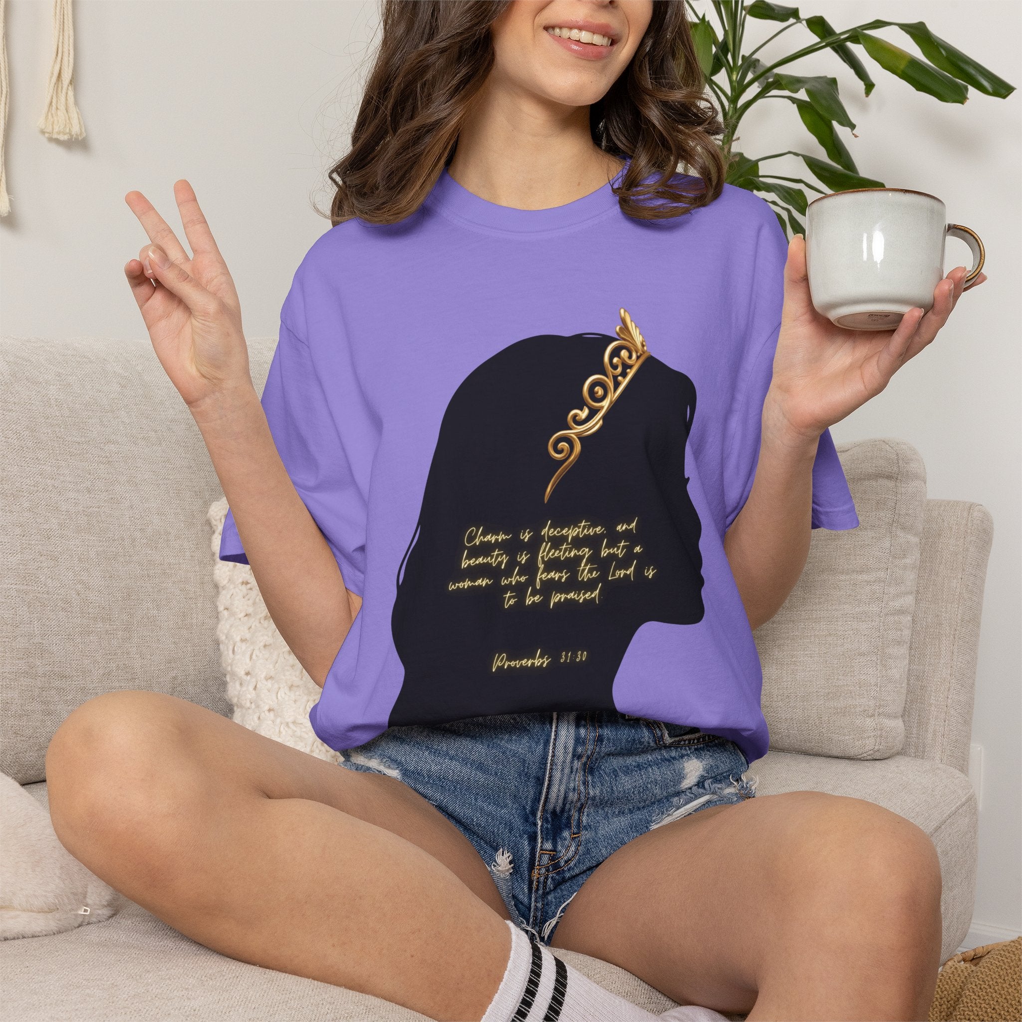 Proverbs 31:30 Gold Crown - T-Shirt