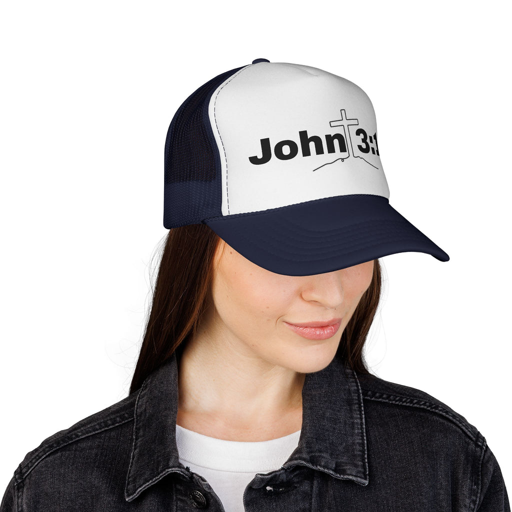 John 3:16 Trucker Hat — Christian Faith Mesh Cap with Cross