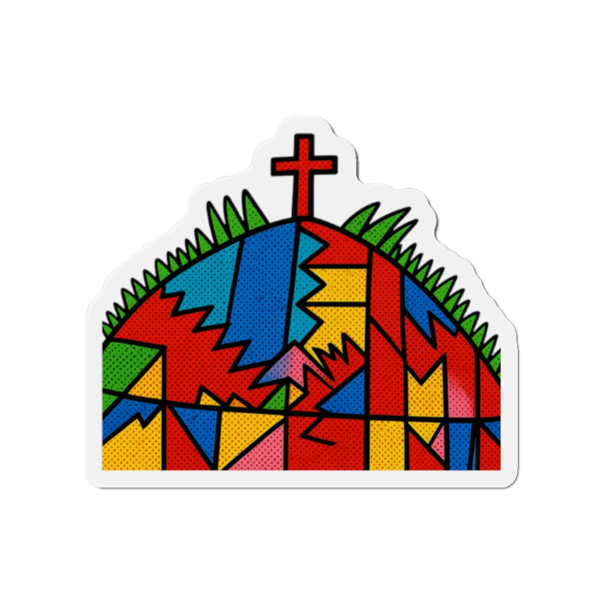 Stained Glass Cross Die-Cut Magnet — Colorful Faith Refrigerator Magnet