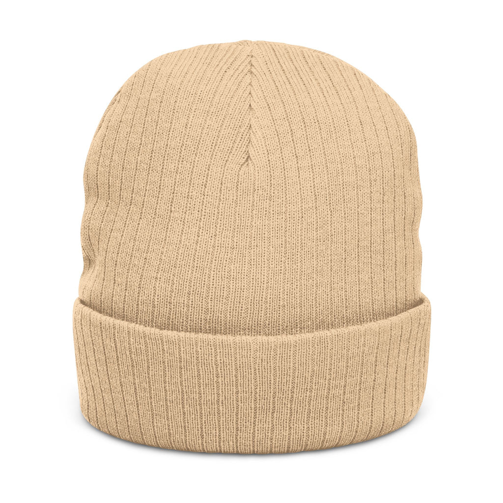 "GRACE." Embroidered Ribbed Knit Beanie