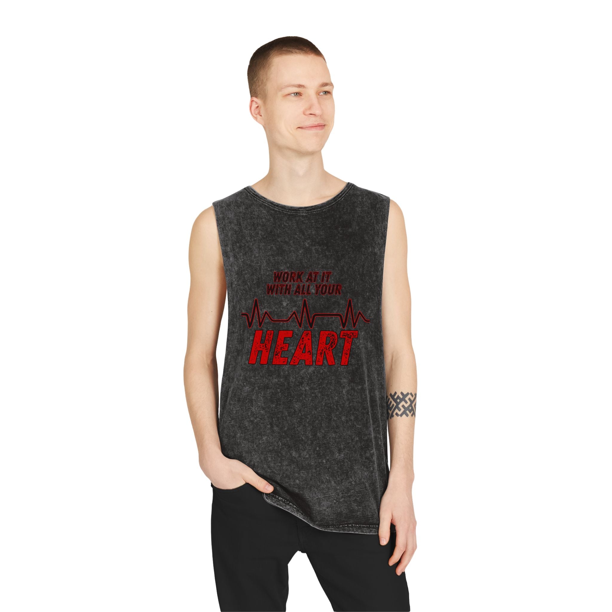Colossians 3:23: "Work At It With All Your Heart"  — Stonewash Tank Top