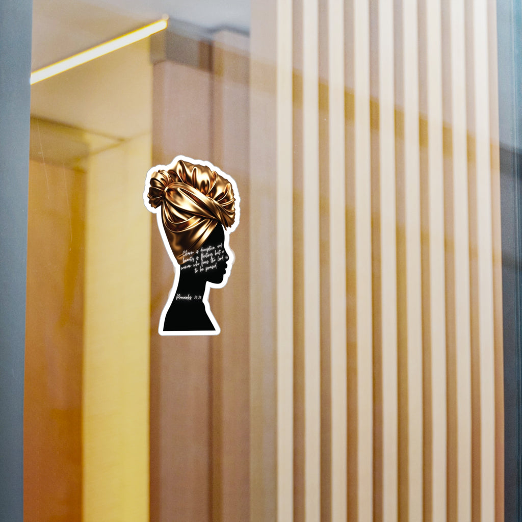 Proverbs 31:30: Gold Headwrap— Sticker