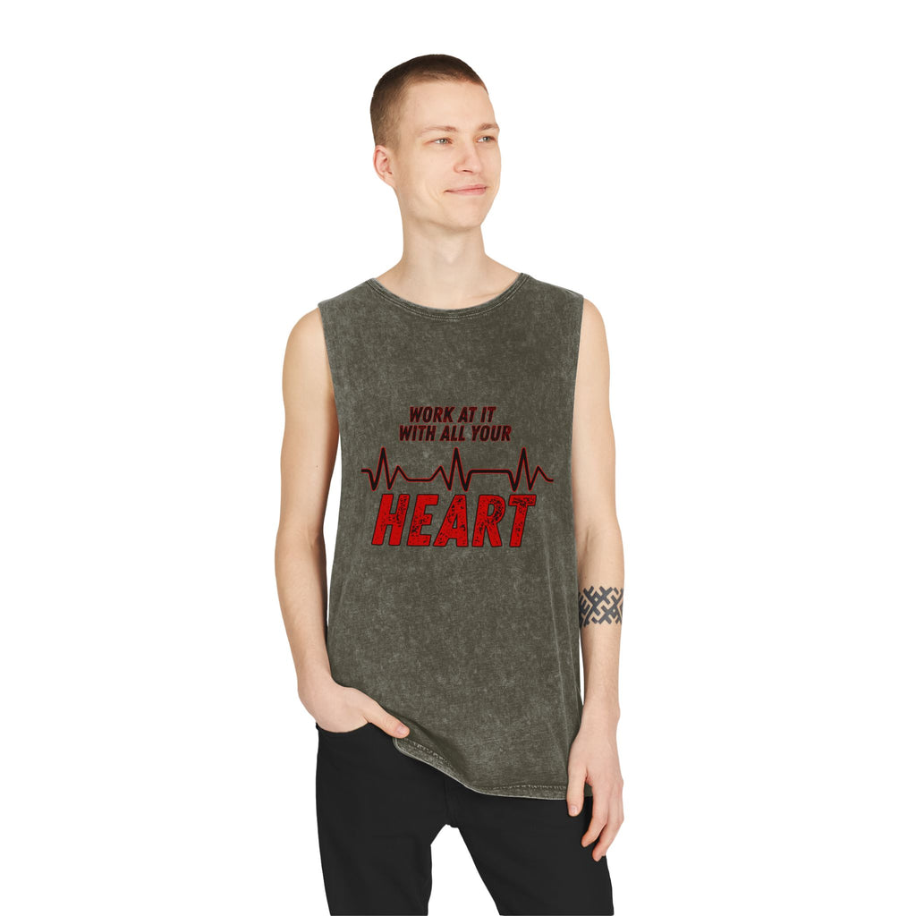 Colossians 3:23: "Work At It With All Your Heart"  — Stonewash Tank Top