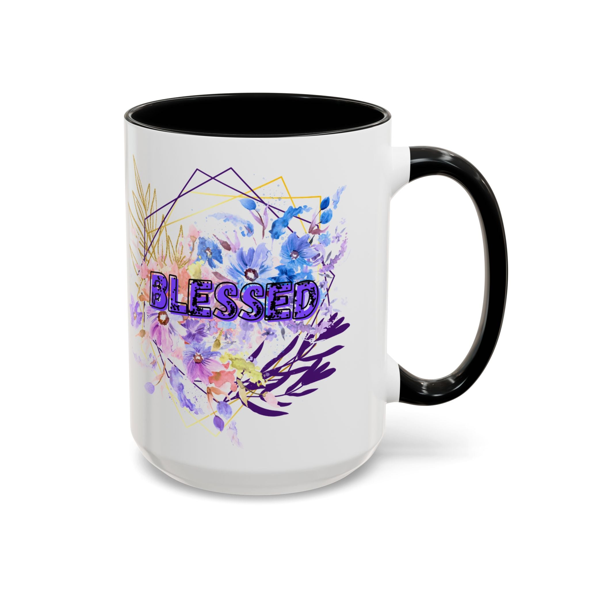 'Blessed'  — Floral Accent Coffee Mug (11oz, 15oz)