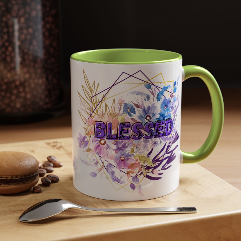 'Blessed'  — Floral Accent Coffee Mug (11oz, 15oz)