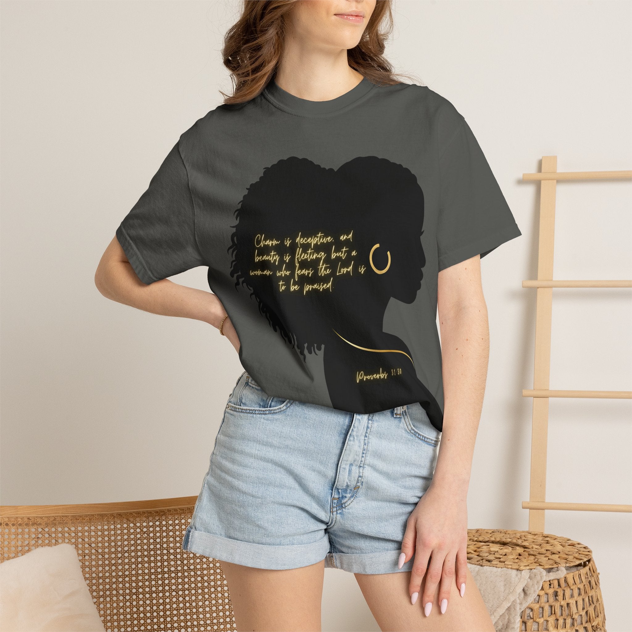 Proverbs 31:30 Gold Earring - T-Shirt