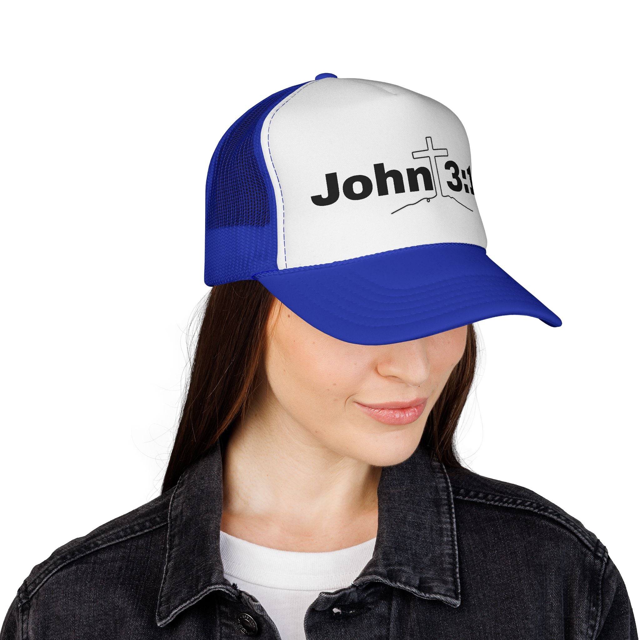 John 3:16 Trucker Hat — Christian Faith Mesh Cap with Cross