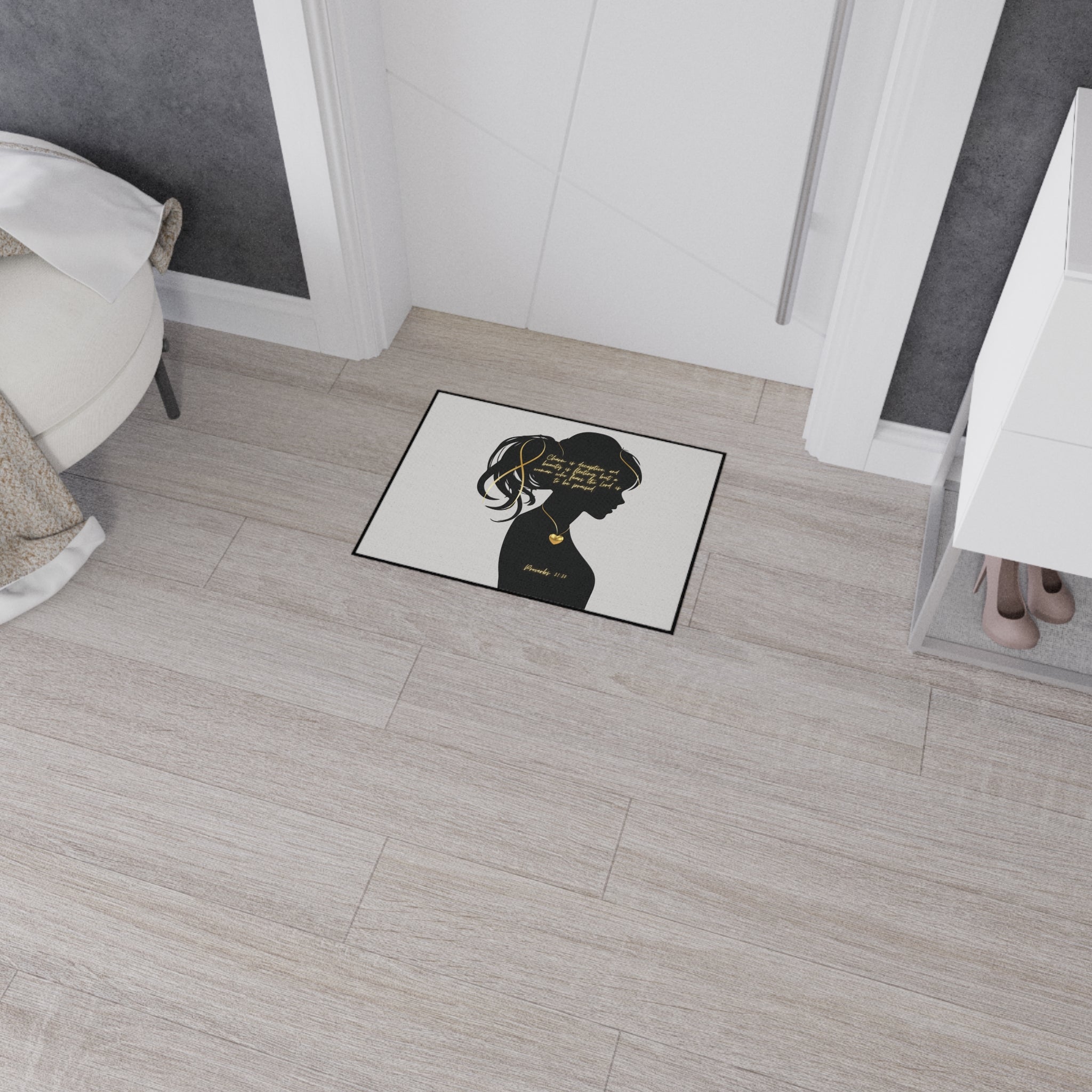'You Are': Gold Heart — Proverbs 31 Woman Floor Mat