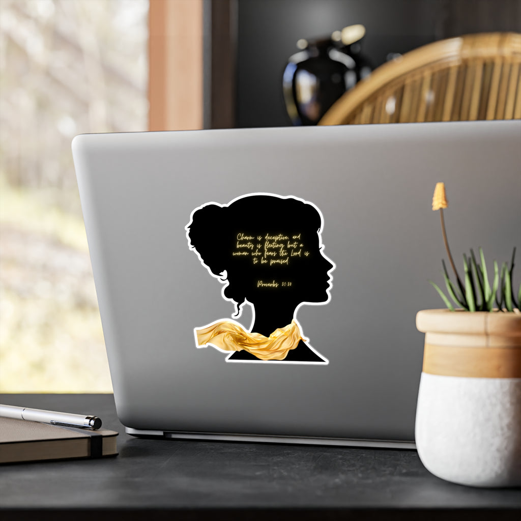 Proverbs 31:30: Gold Scarf— Sticker