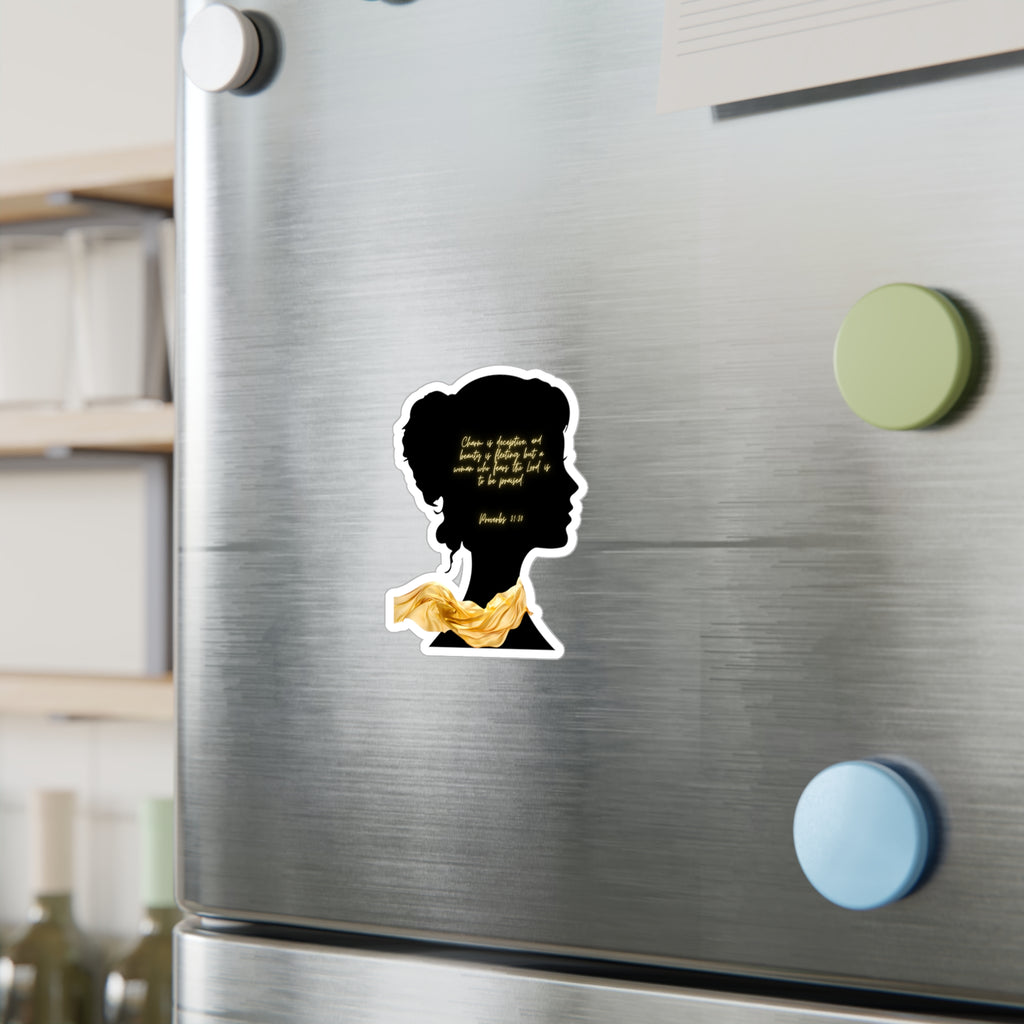 Proverbs 31:30: Gold Scarf— Sticker