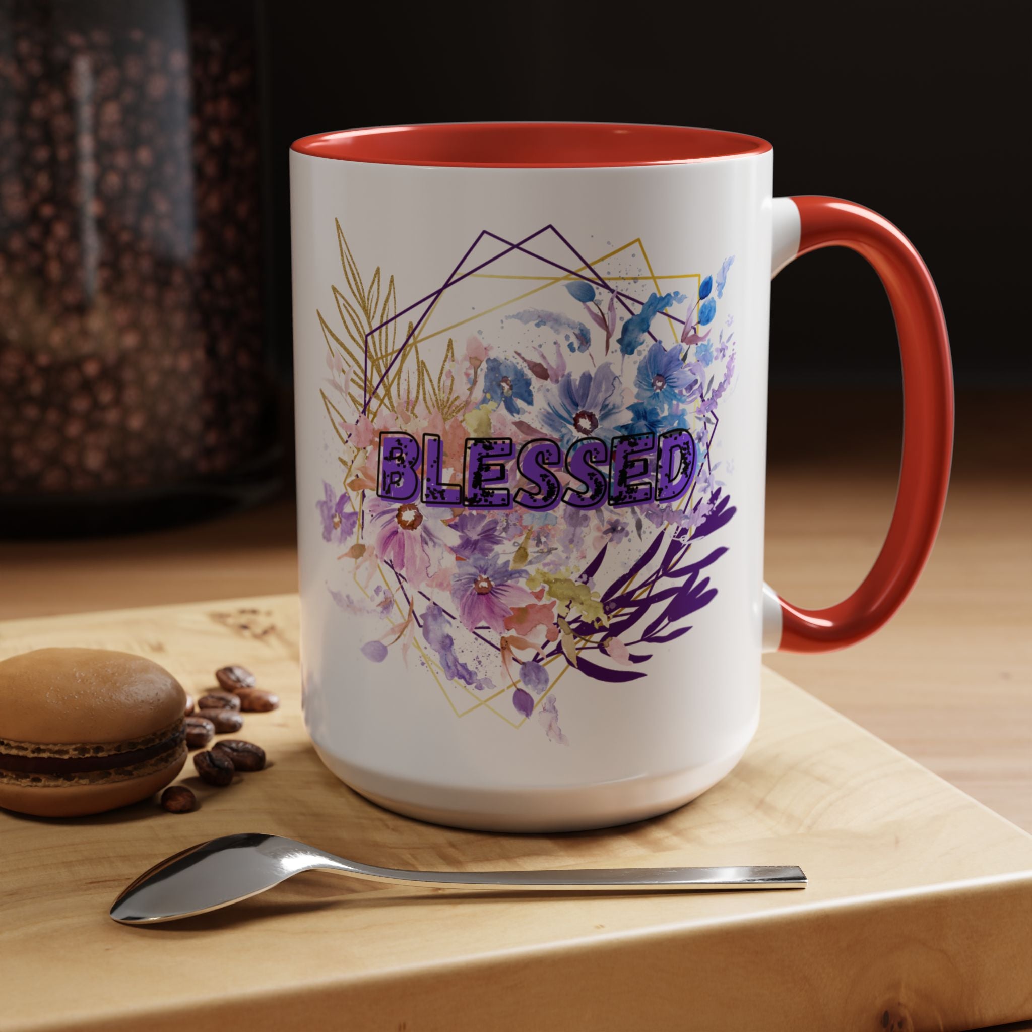 'Blessed'  — Floral Accent Coffee Mug (11oz, 15oz)