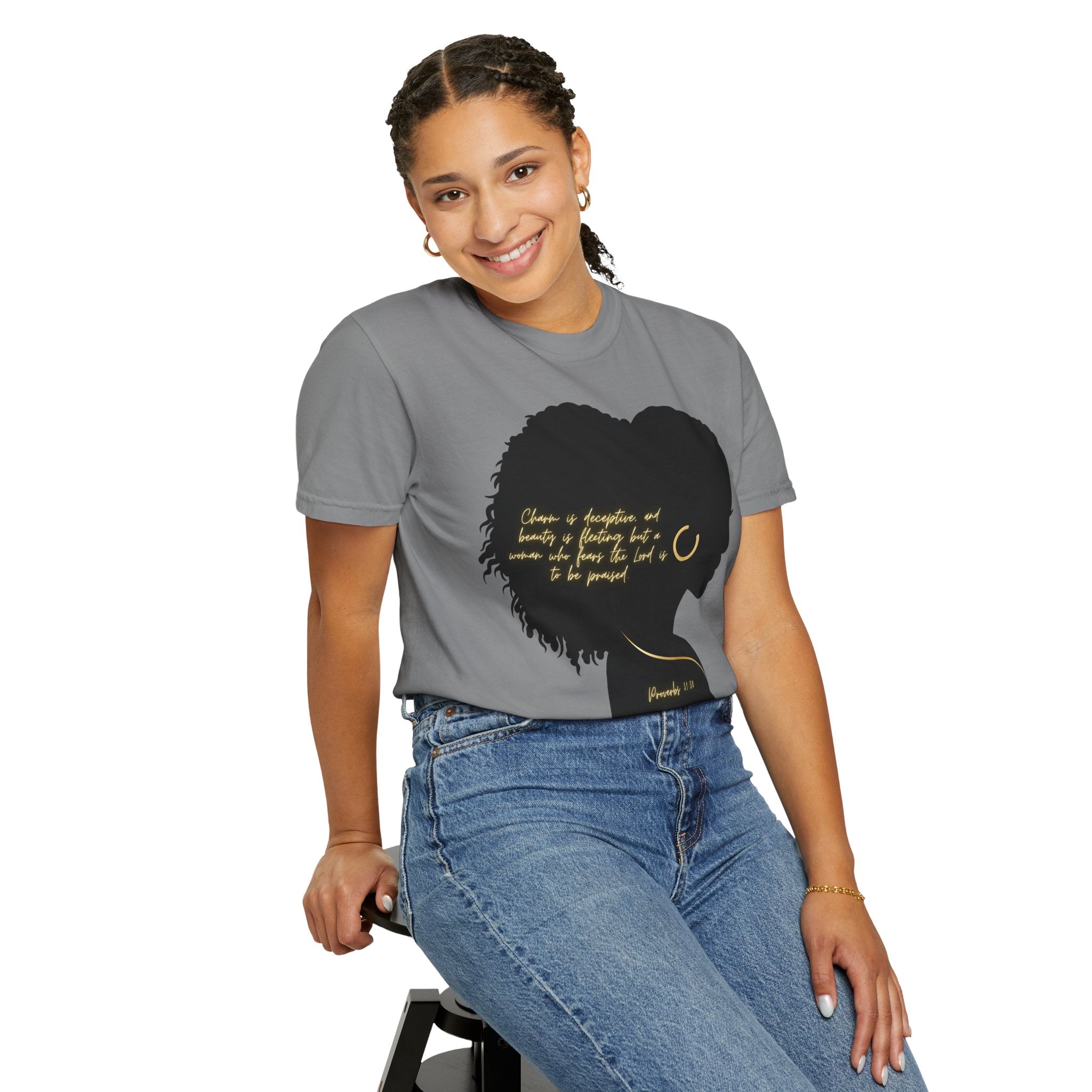 Proverbs 31:30 Gold Earring - T-Shirt