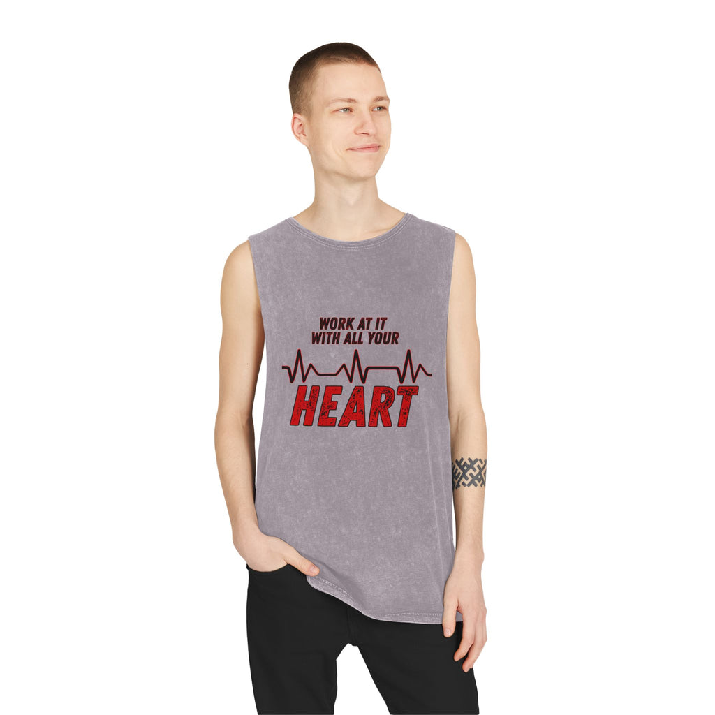 Colossians 3:23: "Work At It With All Your Heart"  — Stonewash Tank Top