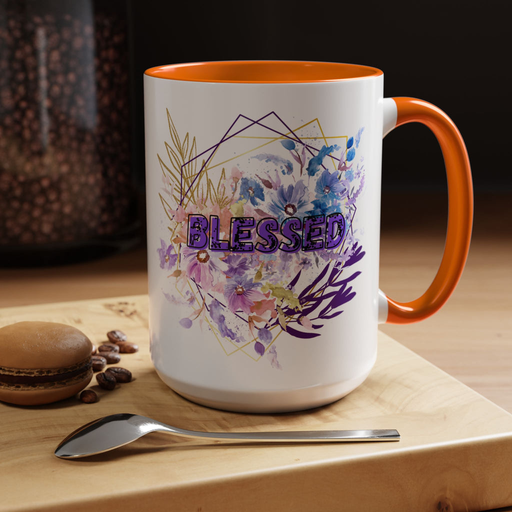 'Blessed'  — Floral Accent Coffee Mug (11oz, 15oz)