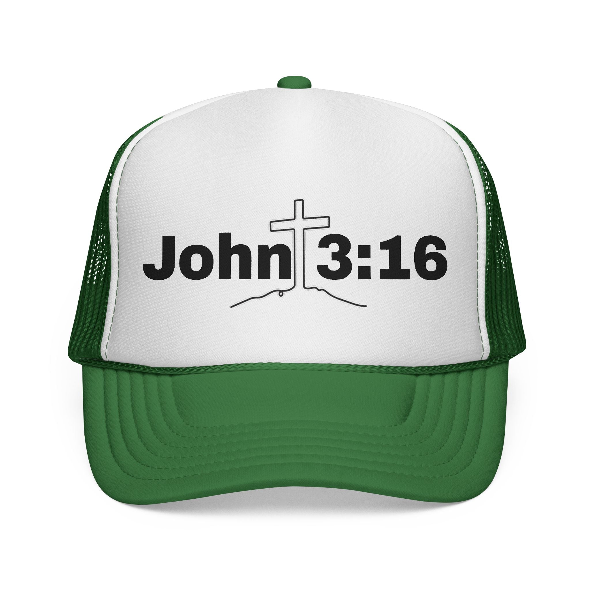 John 3:16 Trucker Hat — Christian Faith Mesh Cap with Cross