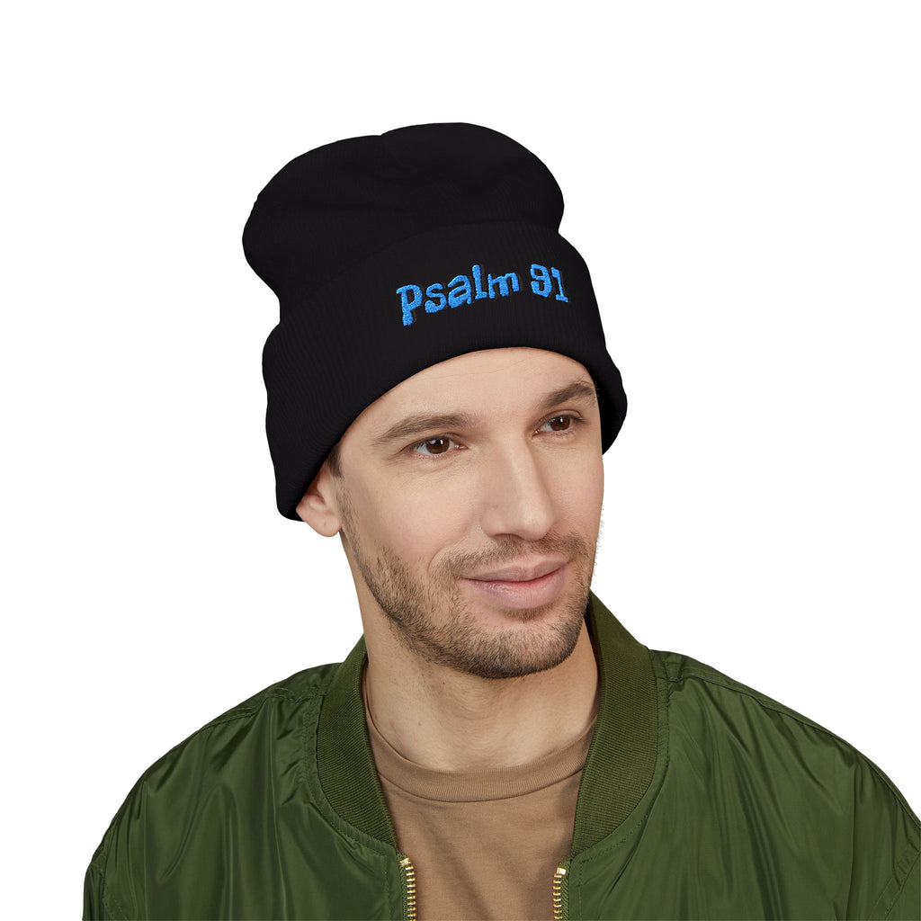 Psalm 91 Embroidered Cuffed Beanie