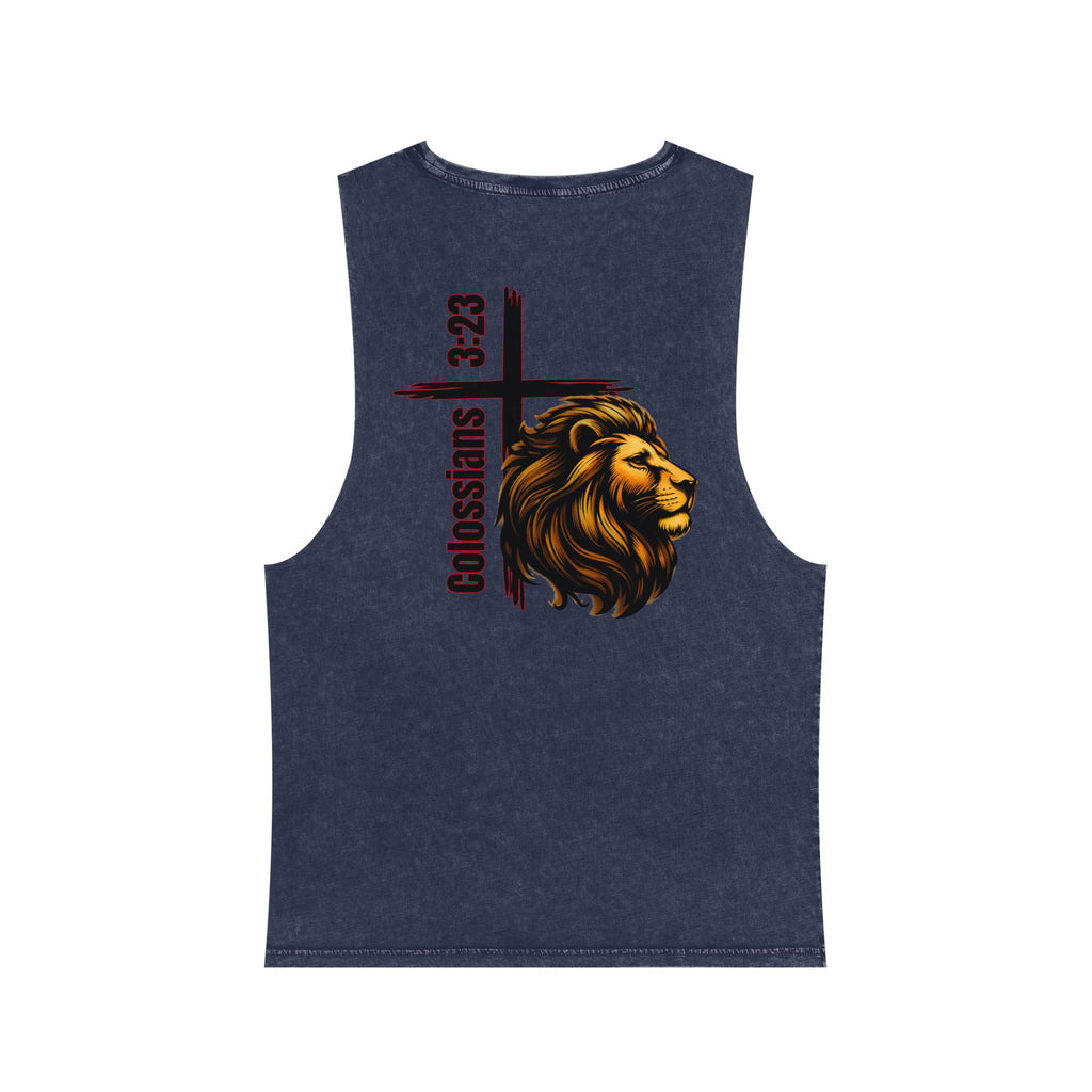 Colossians 3:23: "Work At It With All Your Heart"  — Stonewash Tank Top