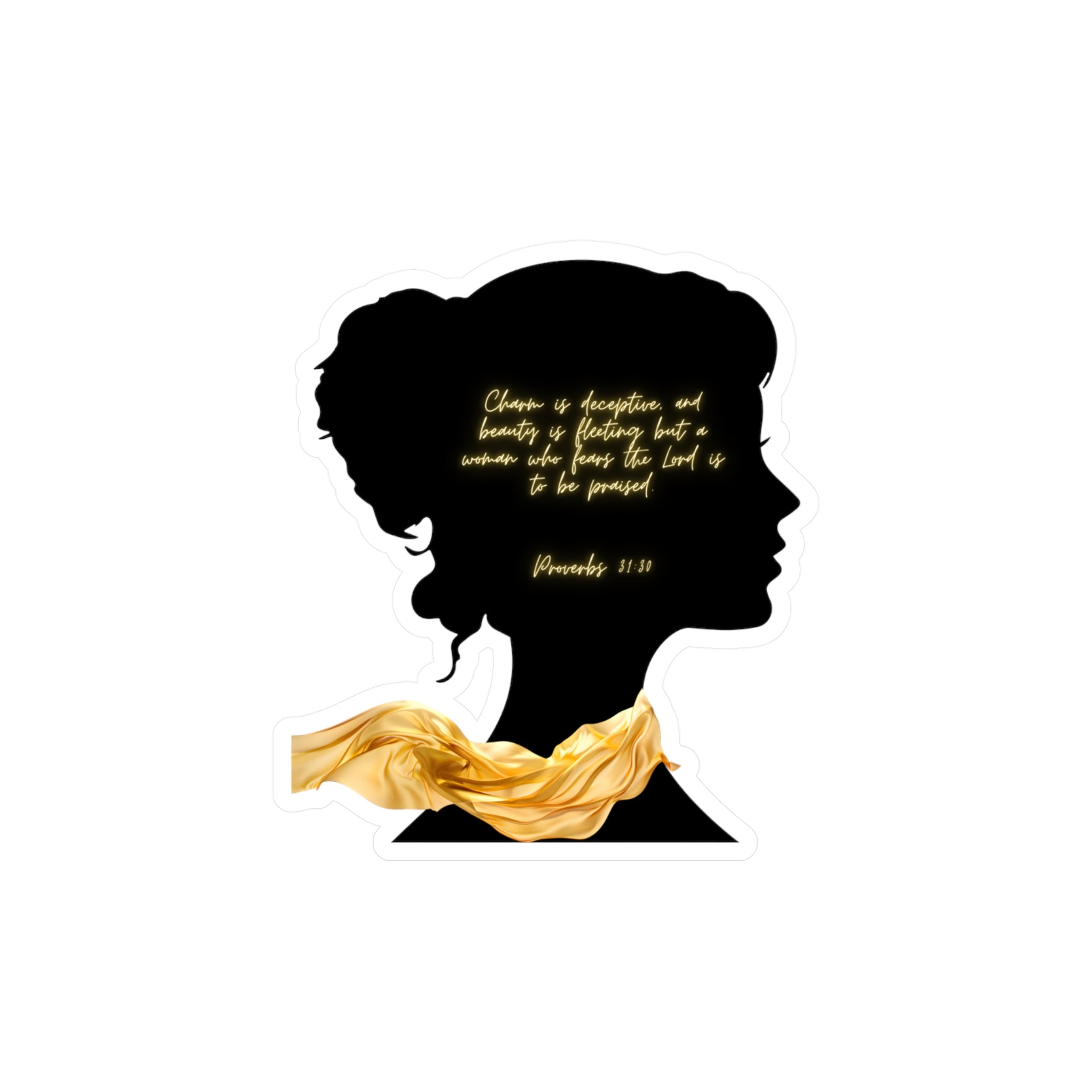 Proverbs 31:30: Gold Scarf— Sticker
