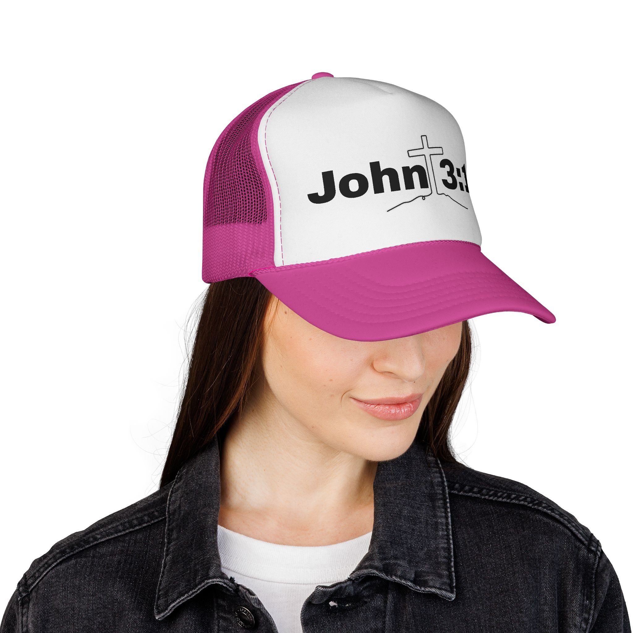John 3:16 Trucker Hat — Christian Faith Mesh Cap with Cross
