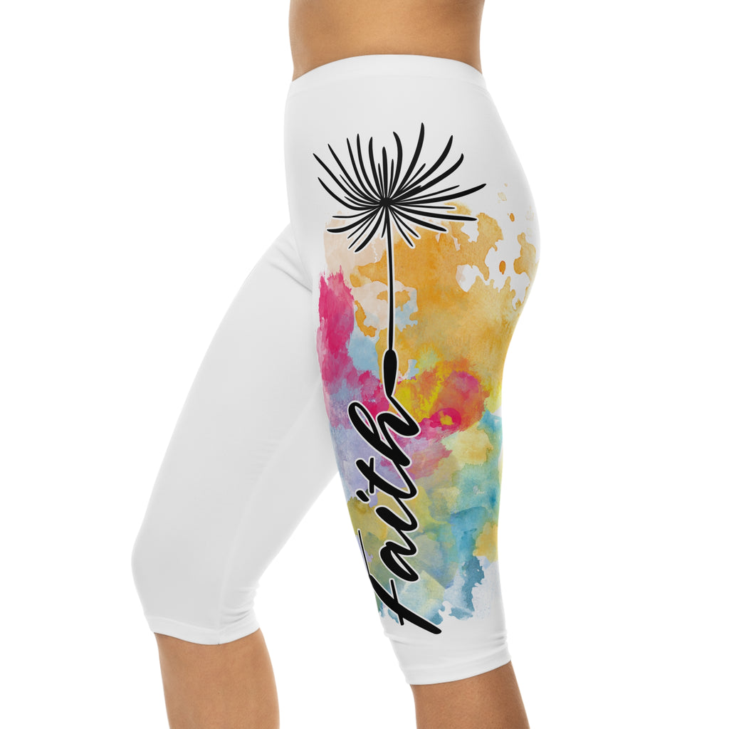 'Faith' Floral Dandelion — Capri Leggings
