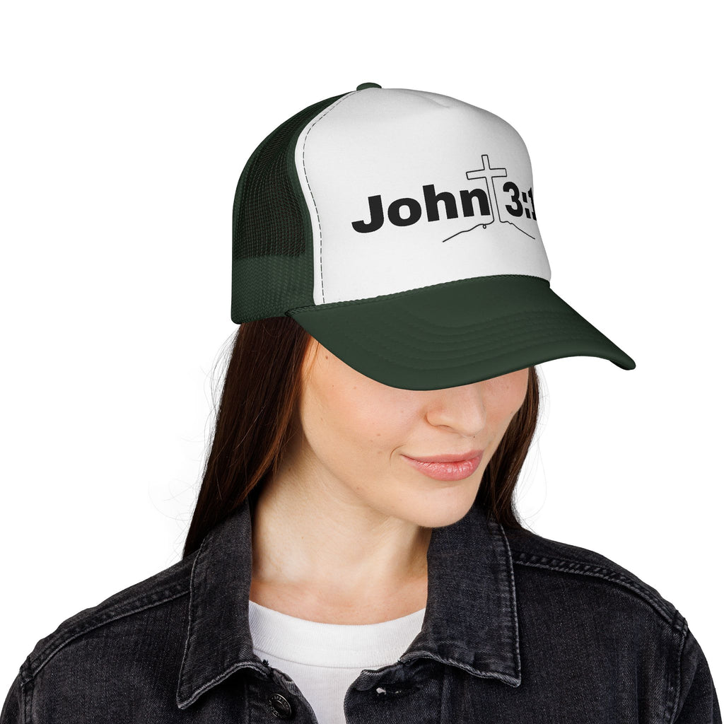 John 3:16 Trucker Hat — Christian Faith Mesh Cap with Cross