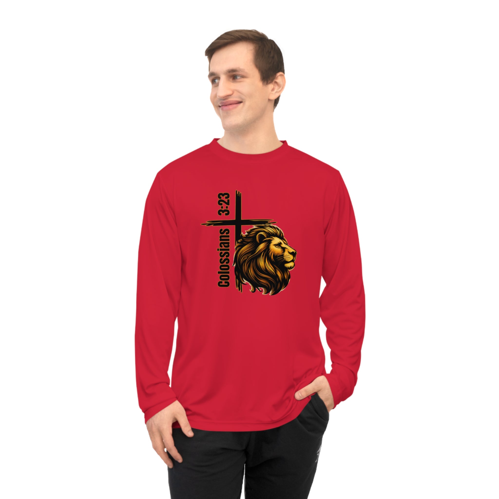 Colossians 3:23: Lion Long Sleeve Performance Shirt