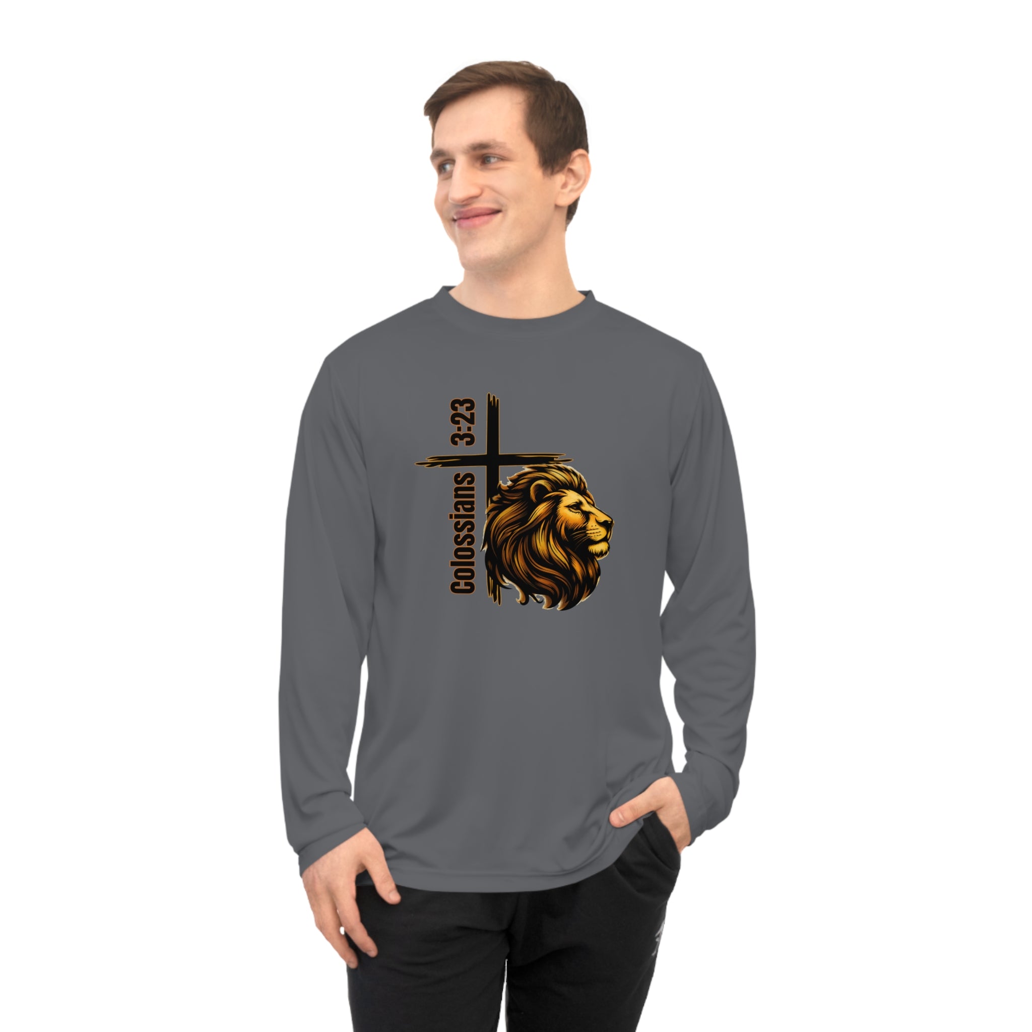 Colossians 3:23: Lion Long Sleeve Performance Shirt