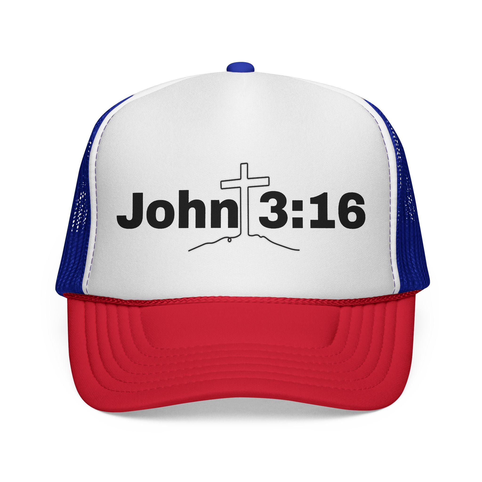 John 3:16 Trucker Hat — Christian Faith Mesh Cap with Cross