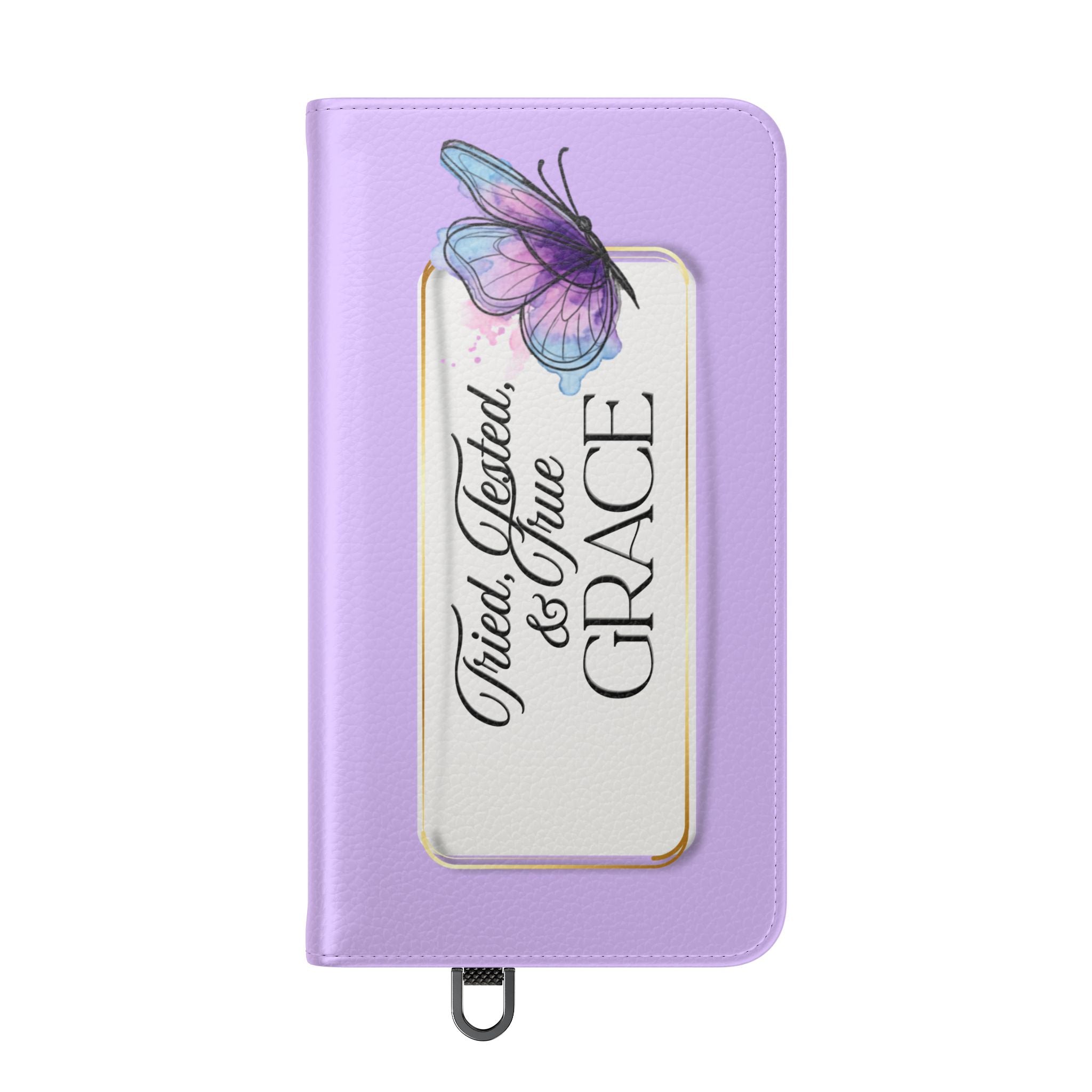 Lavender Flip Phone Case – “Tried, Tested, God’s Given Grace” Wallet Cover