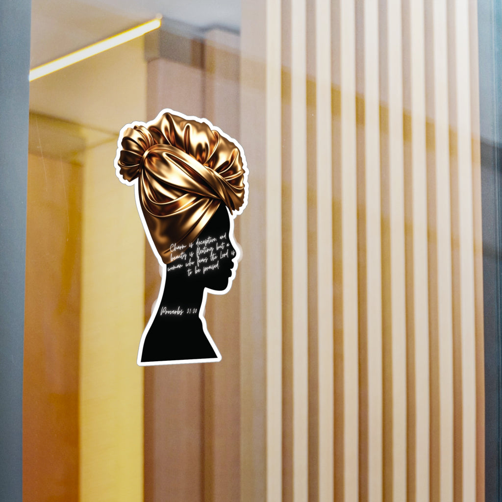 Proverbs 31:30: Gold Headwrap— Sticker