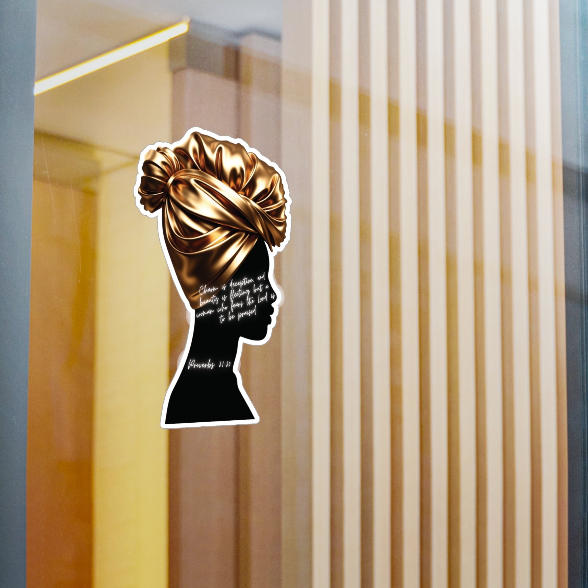 Proverbs 31:30: Gold Headwrap— Sticker