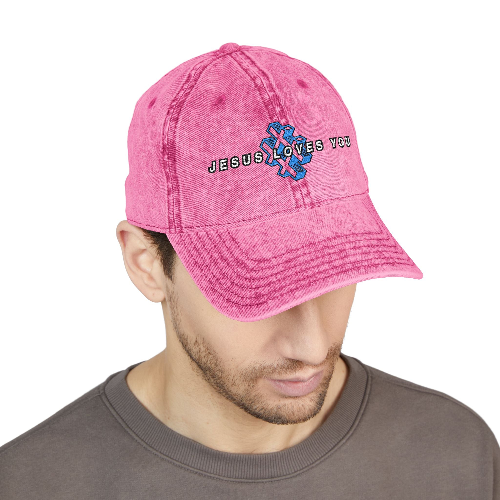'# Jesus Loves You' Embroidered Vintage Cap