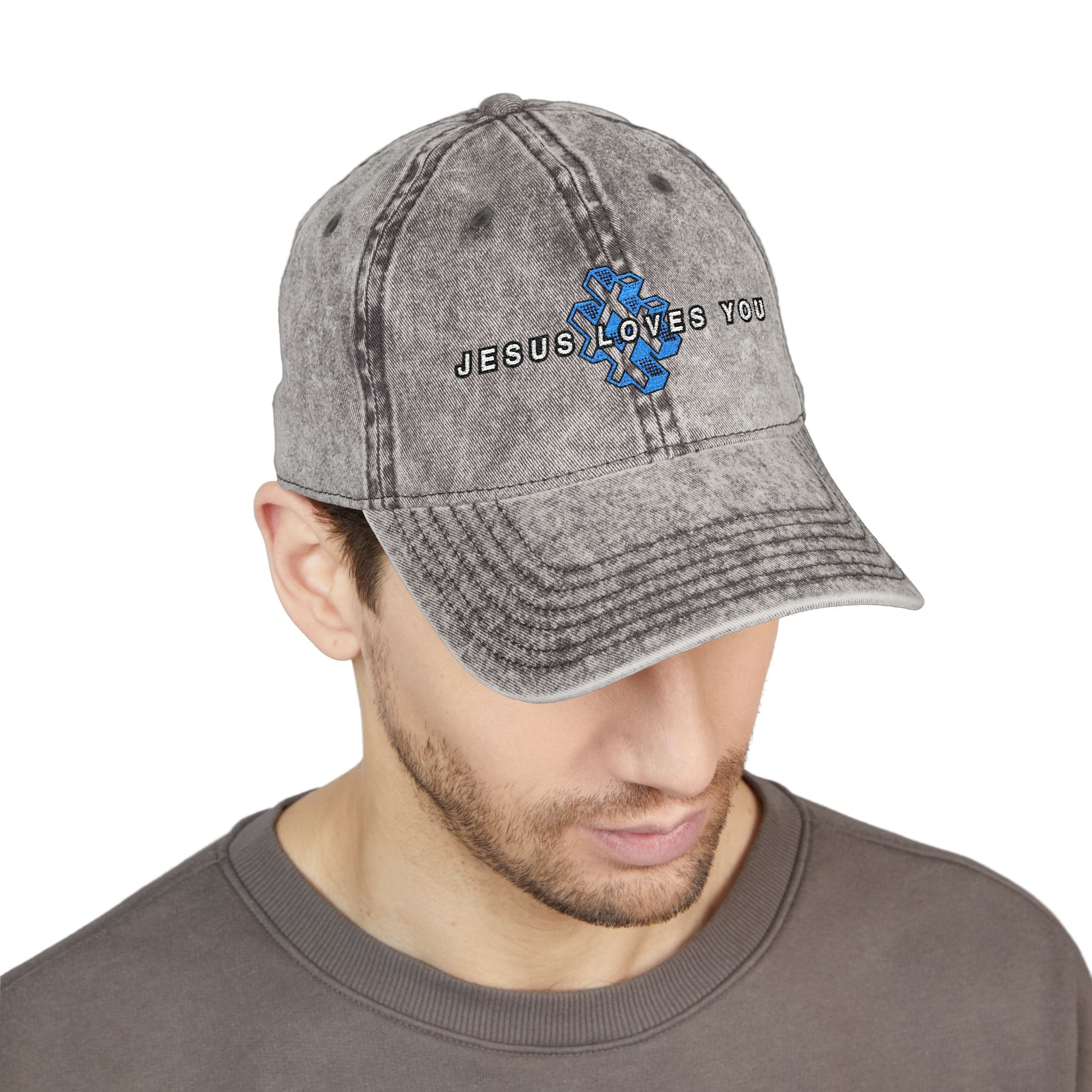 '# Jesus Loves You' Embroidered Vintage Cap