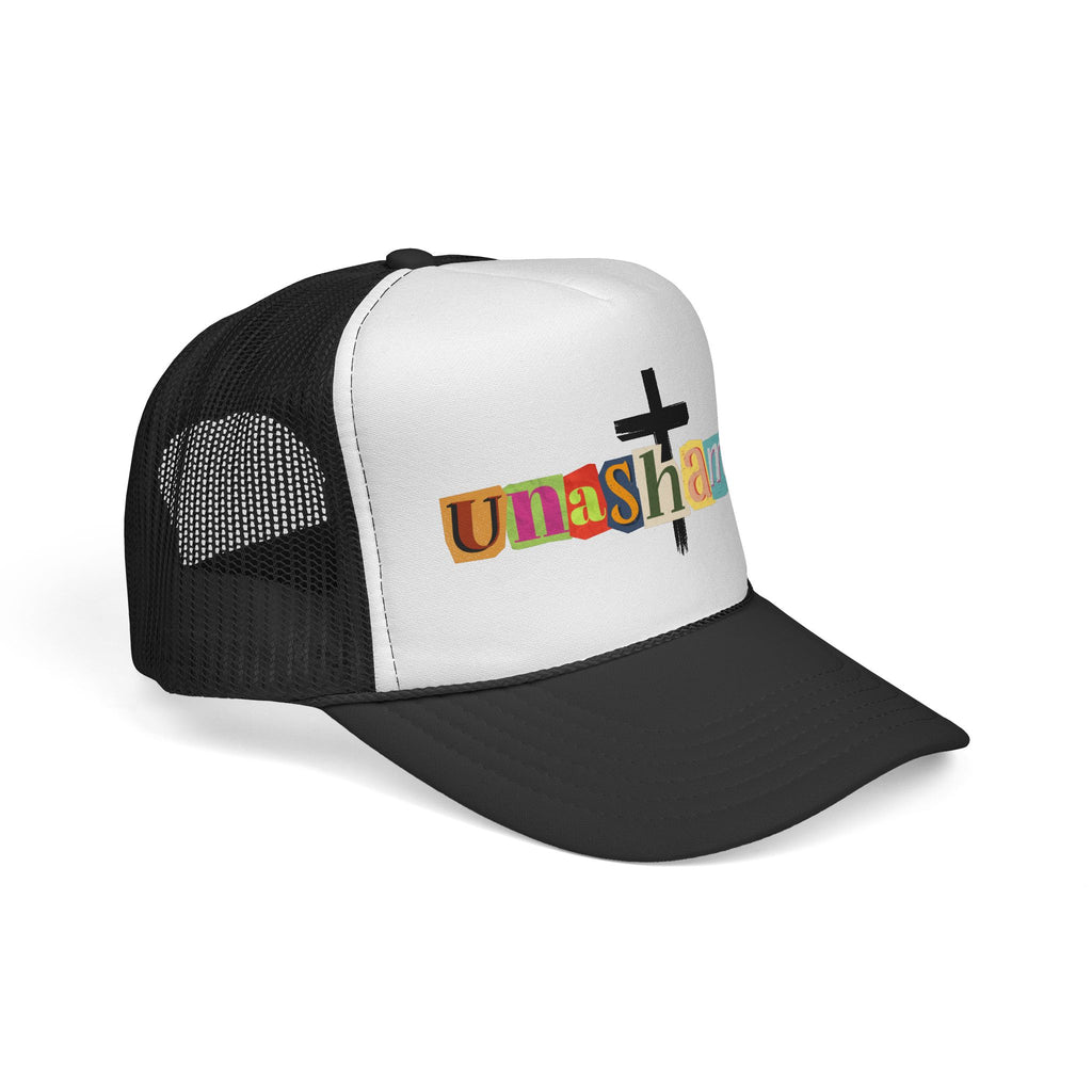 Unashamed Cross Trucker Hat — Bold Color Block Faith Cap