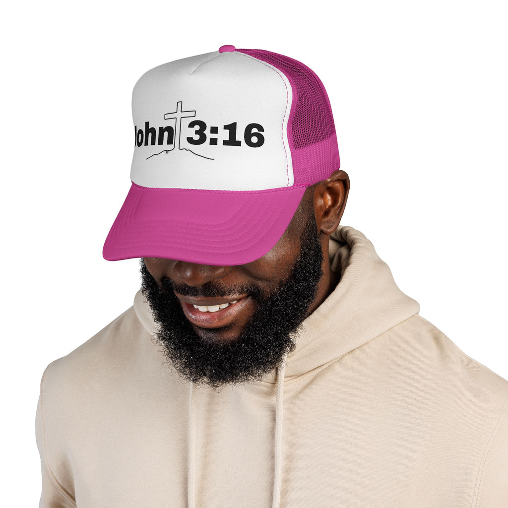 John 3:16 Trucker Hat — Christian Faith Mesh Cap with Cross