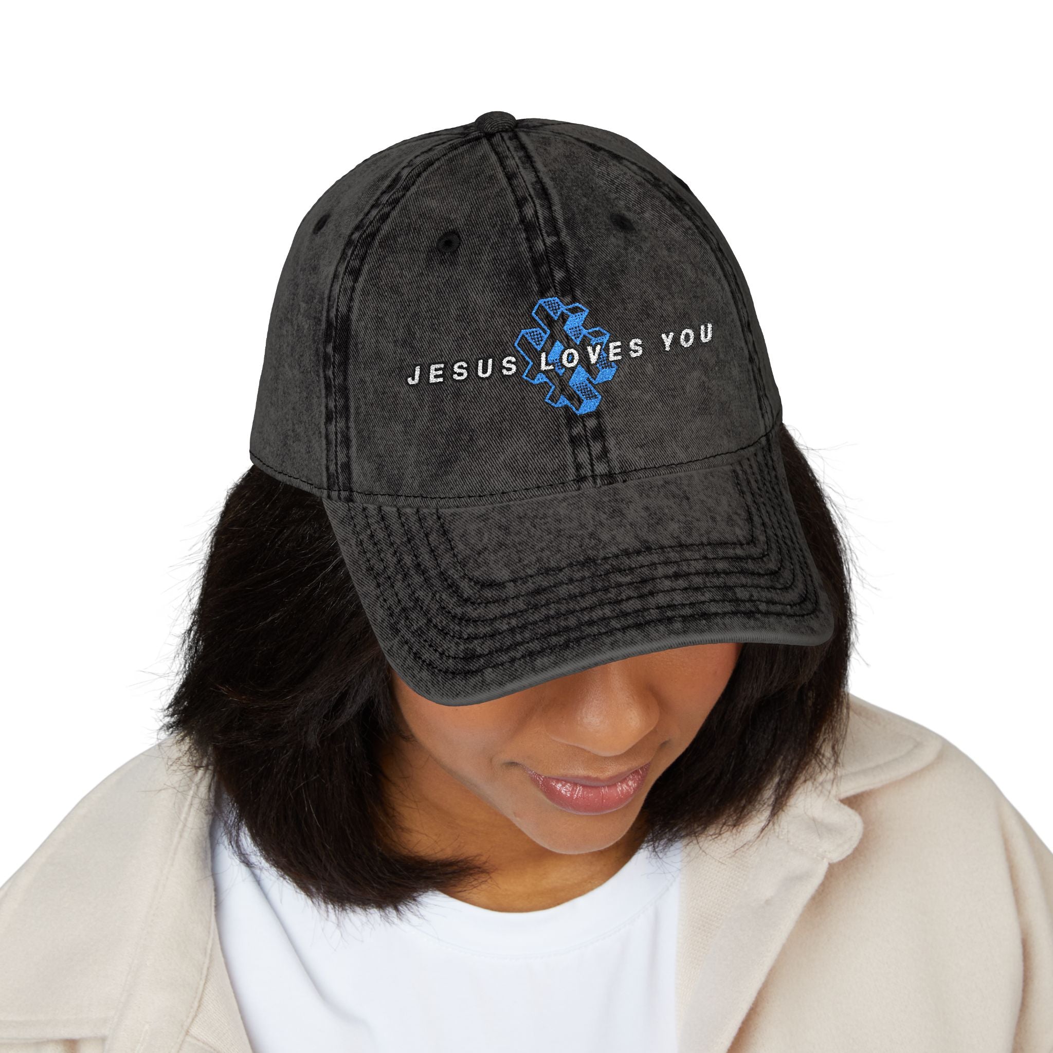 '# Jesus Loves You' Embroidered Vintage Cap