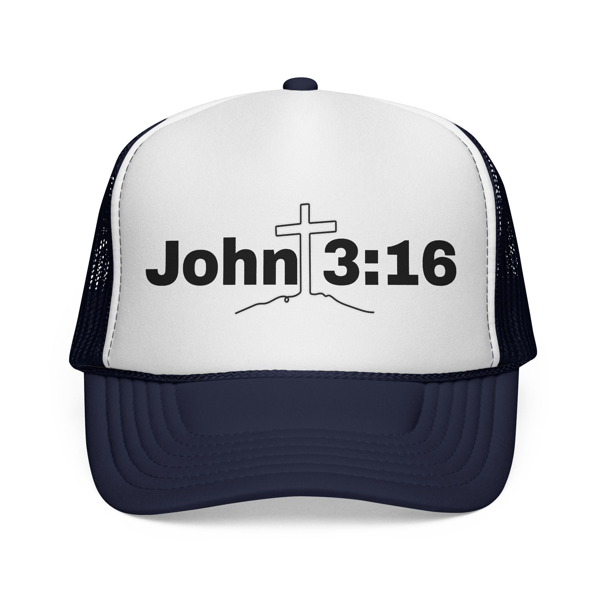 John 3:16 Trucker Hat — Christian Faith Mesh Cap with Cross
