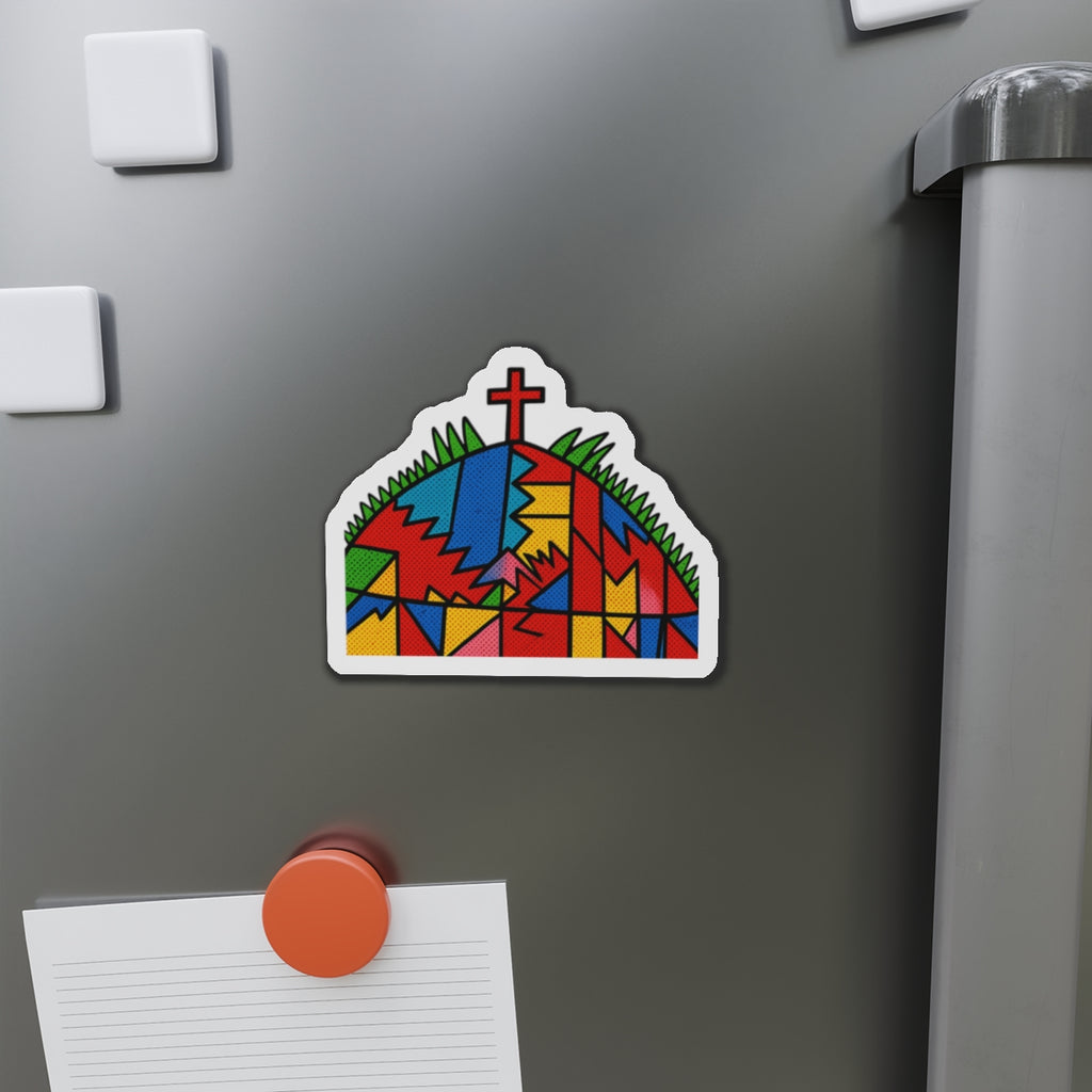 Stained Glass Cross Die-Cut Magnet — Colorful Faith Refrigerator Magnet