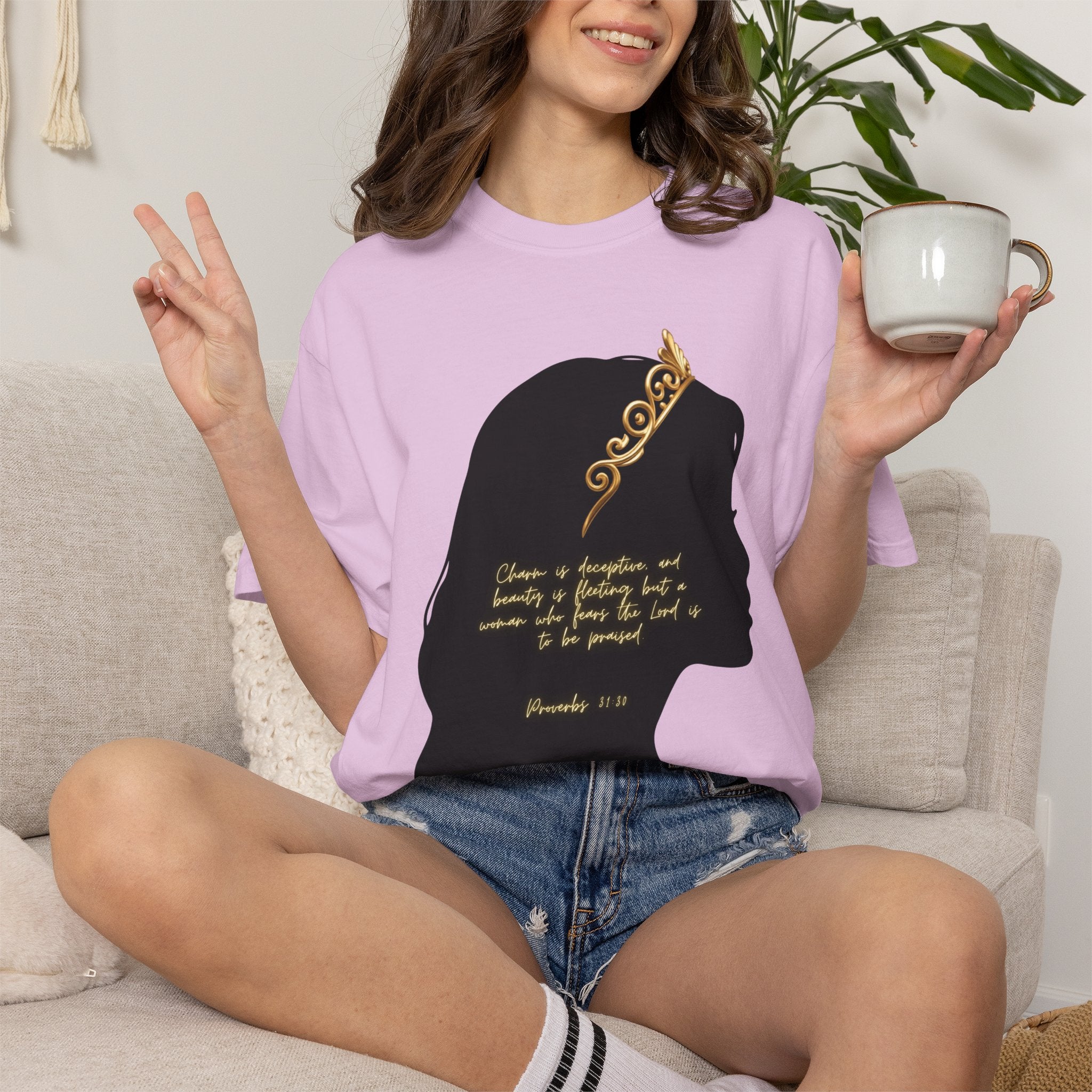 Proverbs 31:30 Gold Crown - T-Shirt