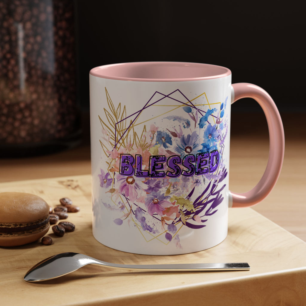 'Blessed'  — Floral Accent Coffee Mug (11oz, 15oz)