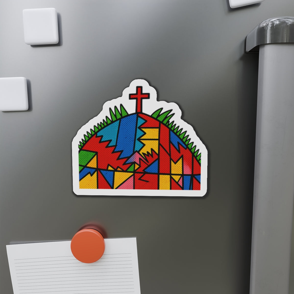 Stained Glass Cross Die-Cut Magnet — Colorful Faith Refrigerator Magnet