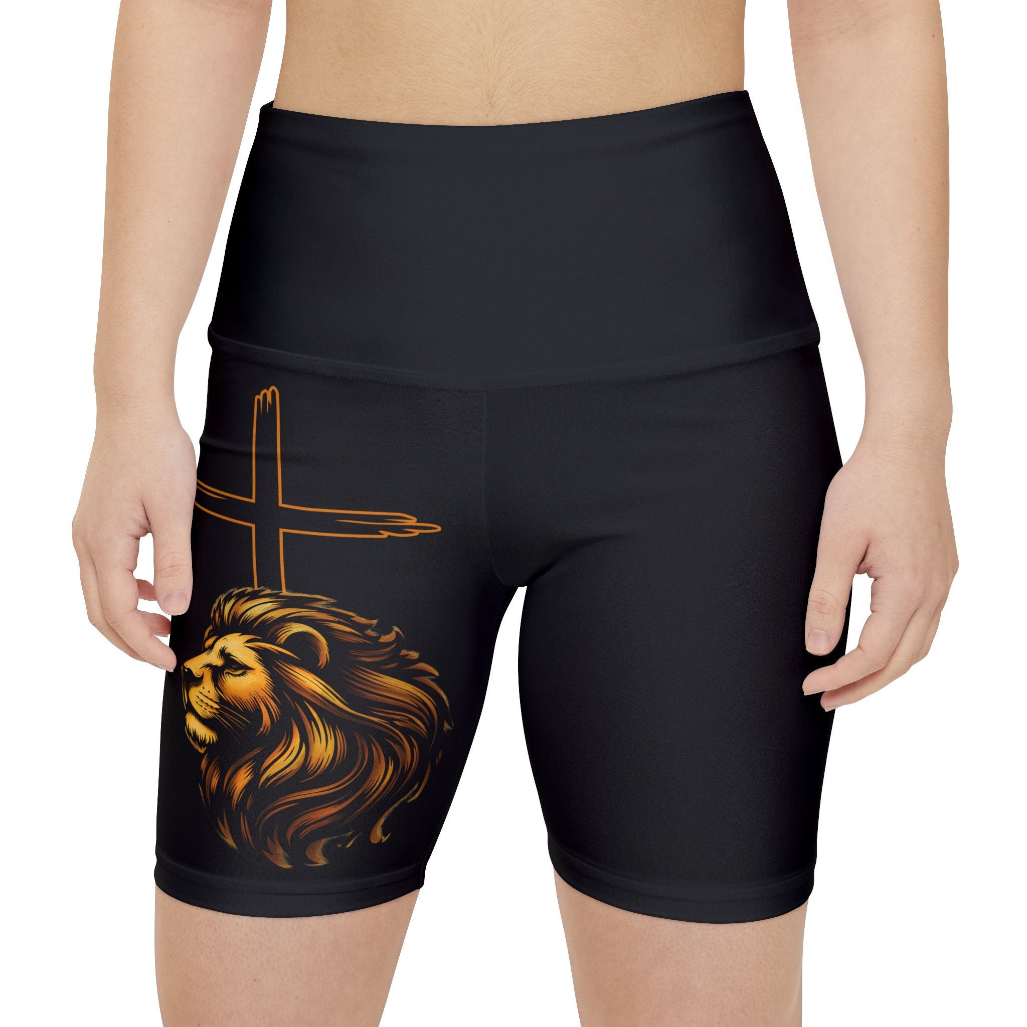 'Lion & Cross' Black — Women's Workout Shorts