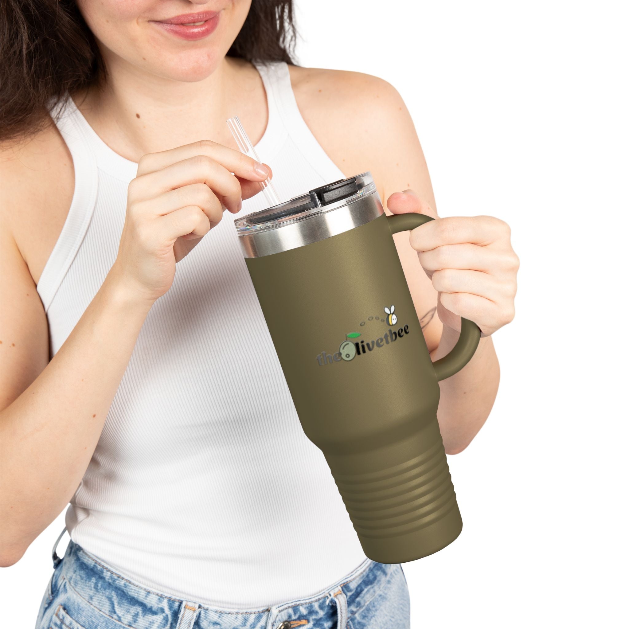 40oz Insulated Travel Mug — "theOlivetbee" Stainless Tumbler with Straw