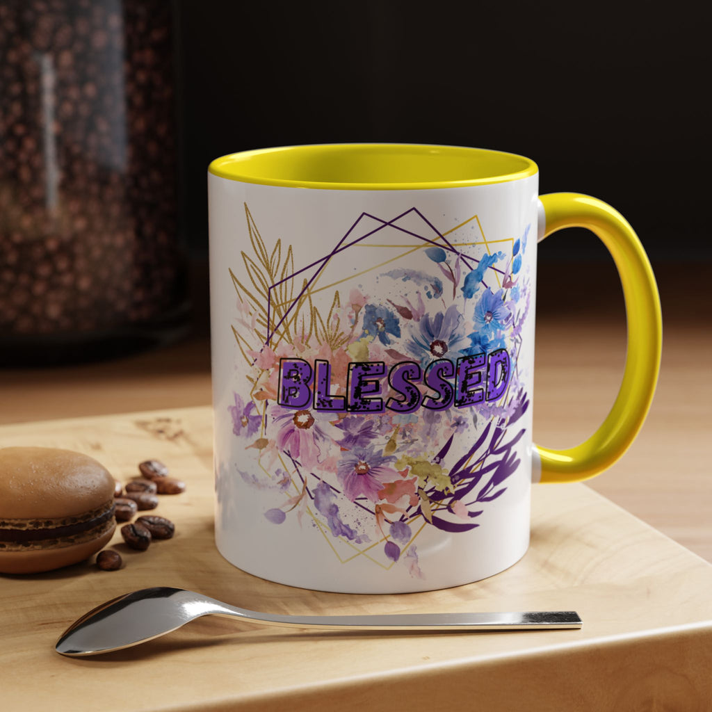 'Blessed'  — Floral Accent Coffee Mug (11oz, 15oz)